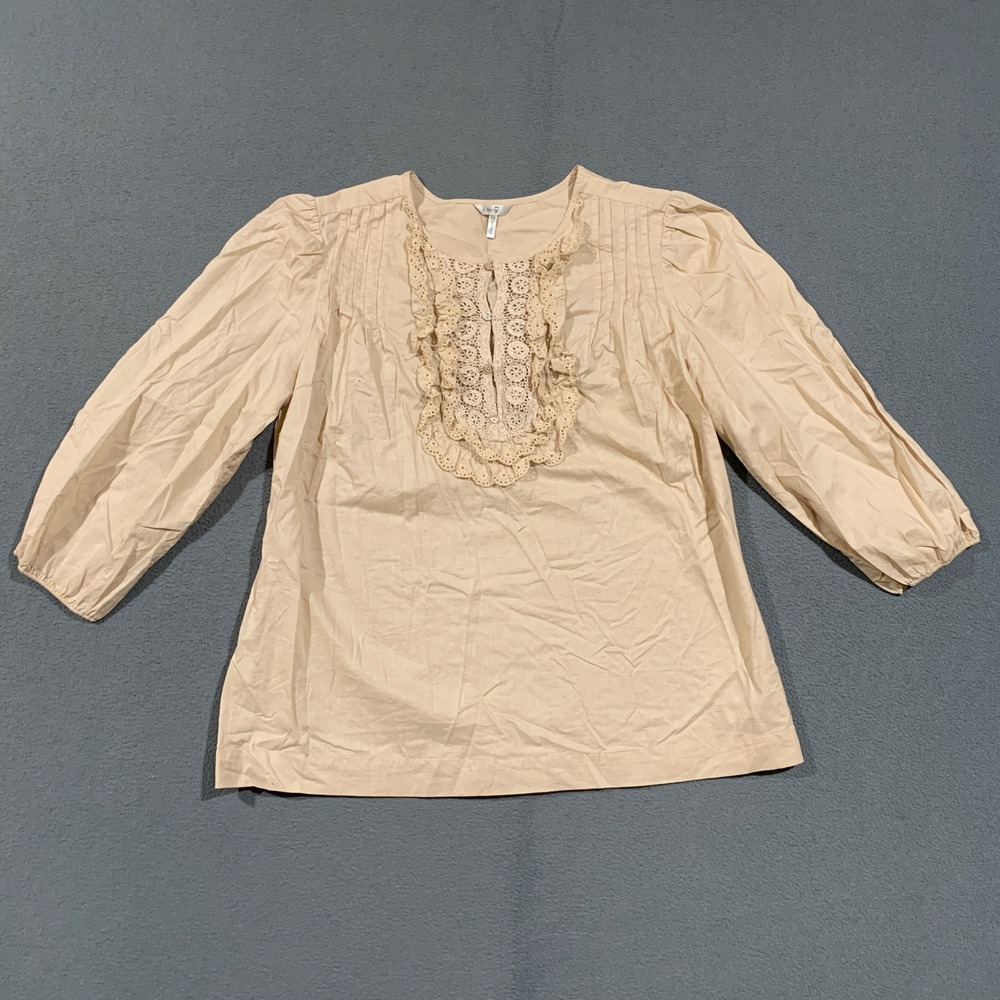 Metro 7 Crochet Lace Blouse Womens Medium Beige Cotton Pintuck Boho Peasant Top